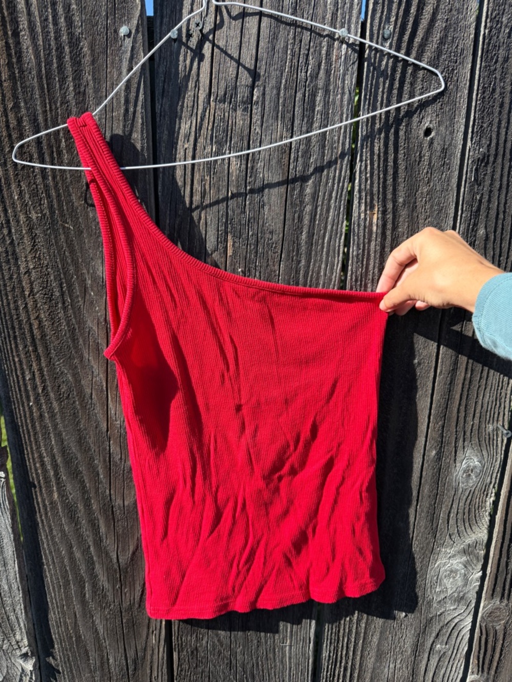 Red One-Shoulder Ribbed Tank Top - Women